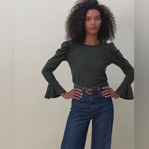 Nation LTD Penny tee with flounce sleeves in nori green size XS